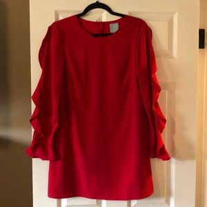 Red long sleeve, short dress